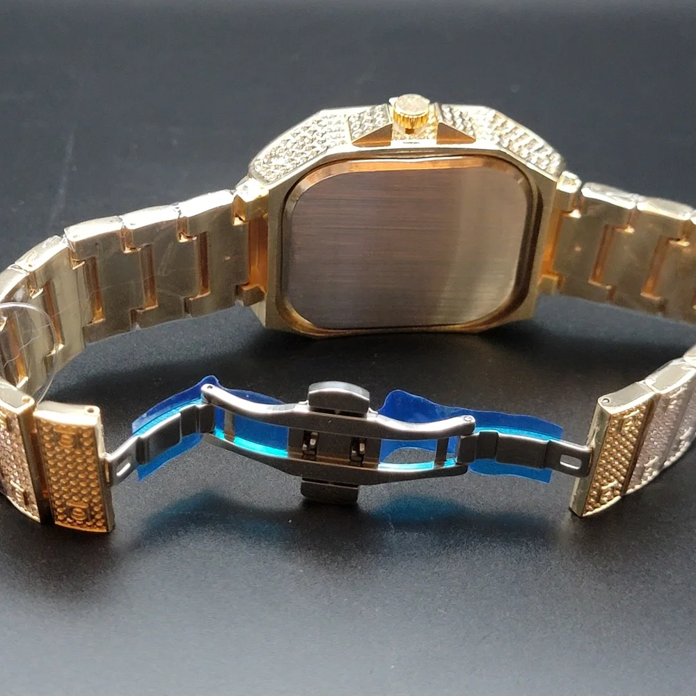 Men’s Gold Tone Iced Out Pavé MC Montres Carlo Bling Watch – Roman Numerals 45mm